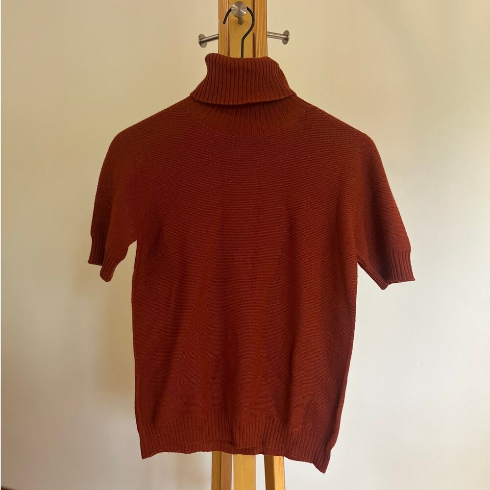 Womens Blue Les Copains short-sleeve turtleneck wool sweater NWT